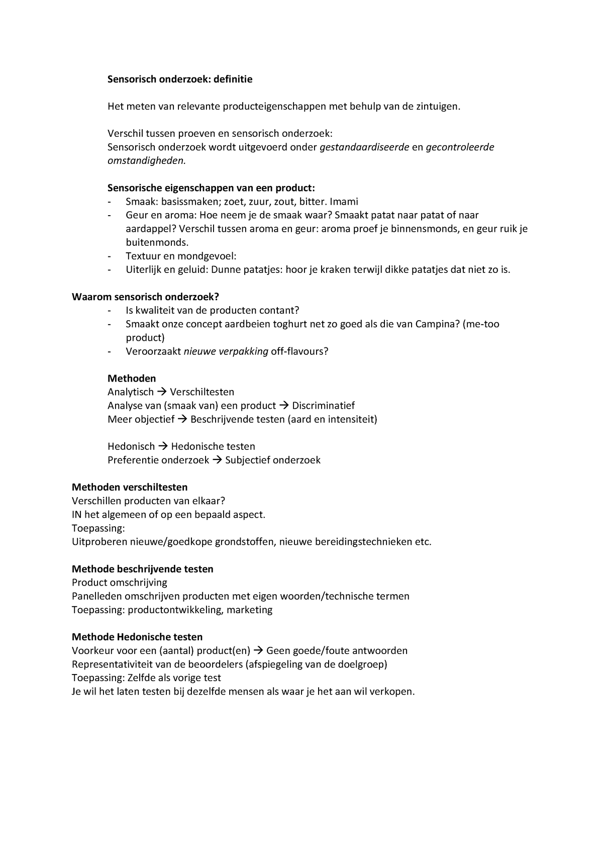 College-aantekeningen, Colleges 1,2,4,6 - Sensorisch Onderzoek ...