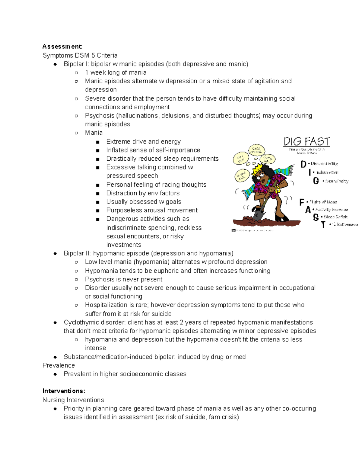 Bipolar quiz notes Assessment Symptoms DSM 5 Criteria Bipolar I