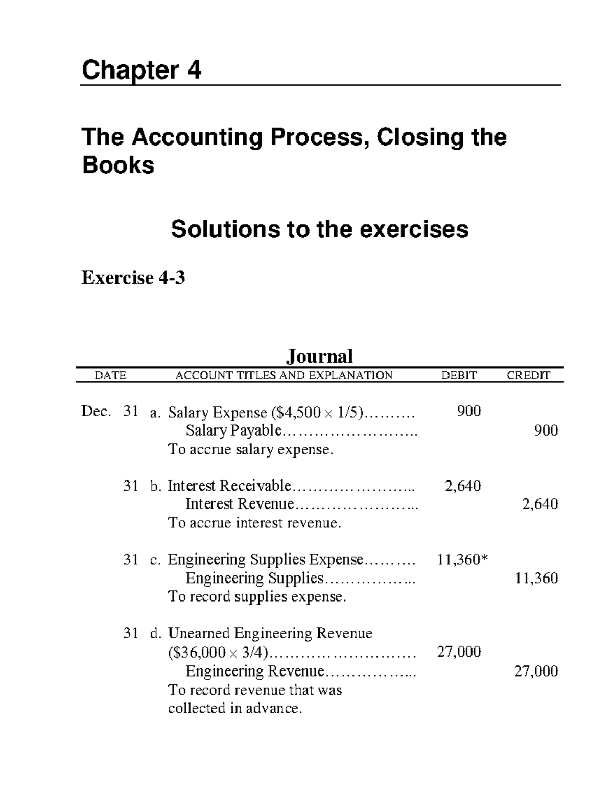 Solutions to exercises 4.3 4 Chapter 4 The Accounting Process