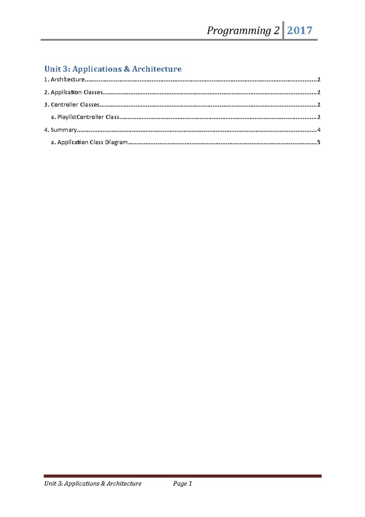 Programming 2 (2017-2018 ) Unit 3 - Unit 3: Applications & Architecture ...
