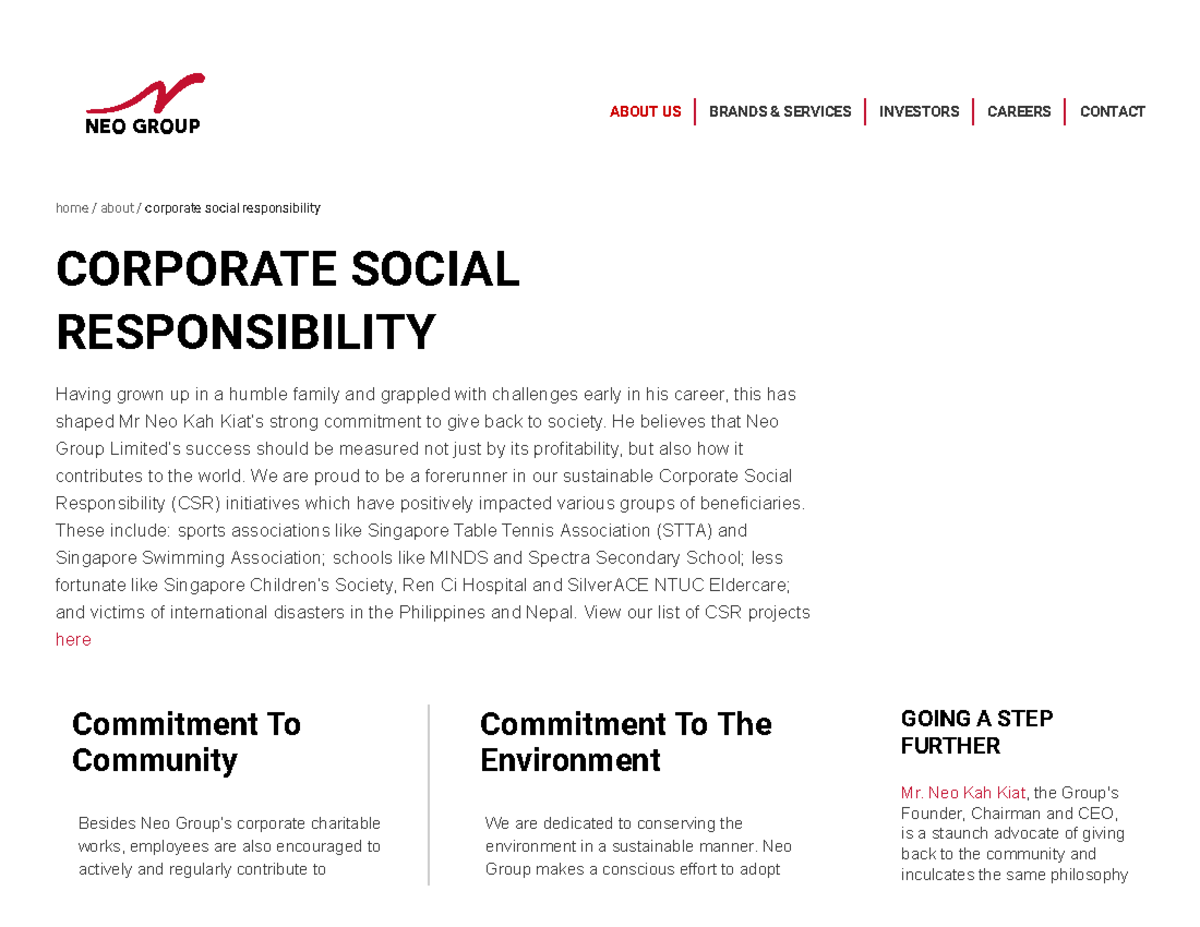 Neo Group Limited CSR - ABOUT US BRANDS & SERVICES INVESTORS CAREERS ...