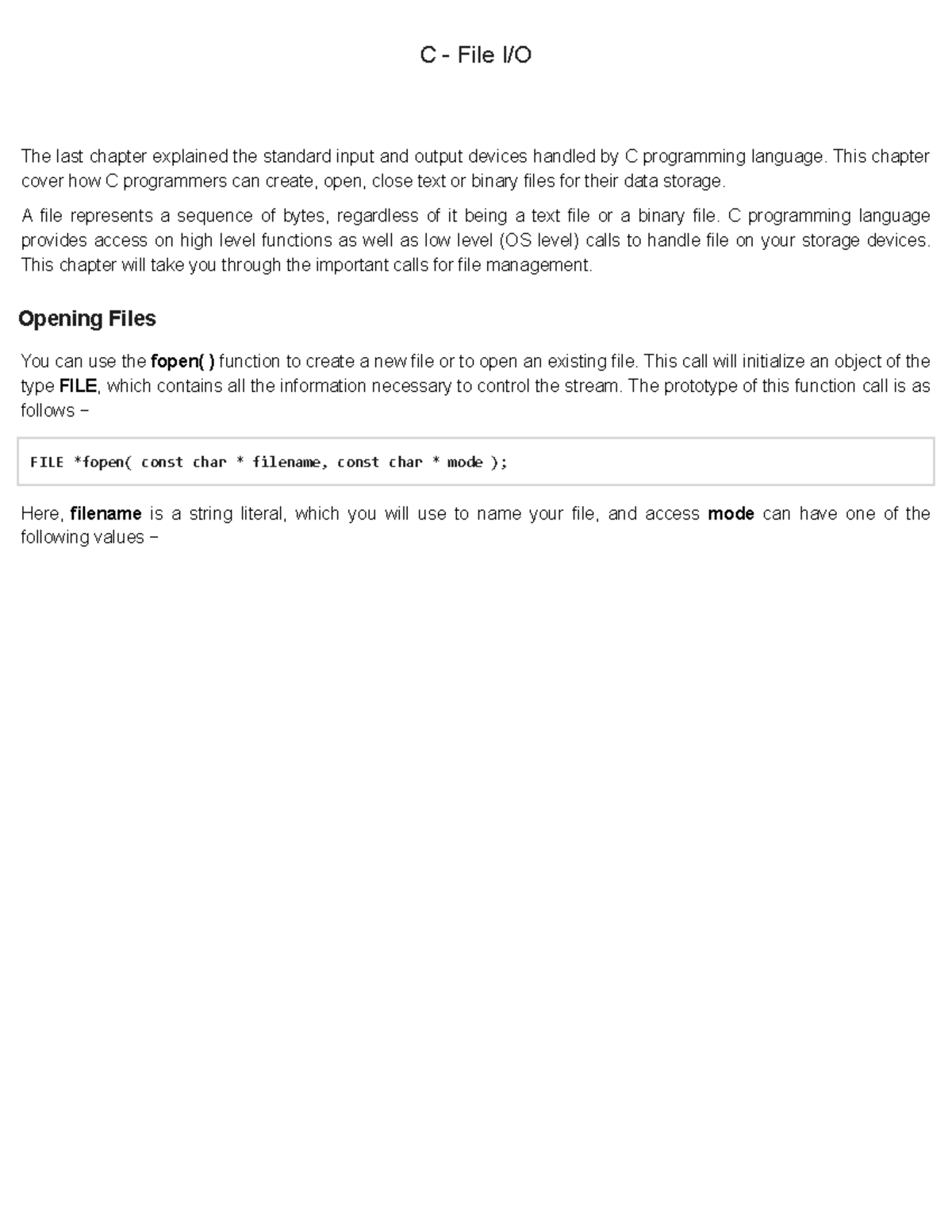 C - File I O - basic c programming - C - File I/O C - File I/O The last ...