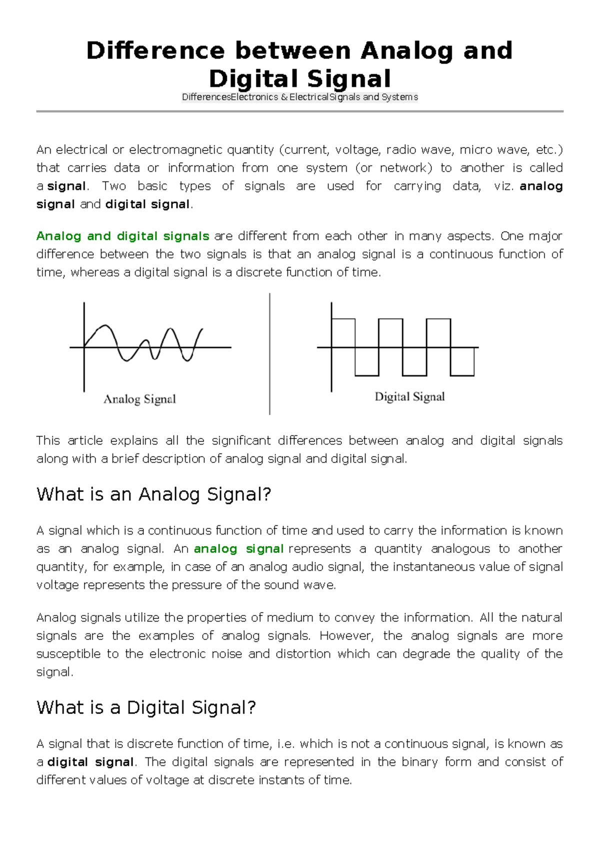 Difference between Analog and Digital Signal - Difference between ...