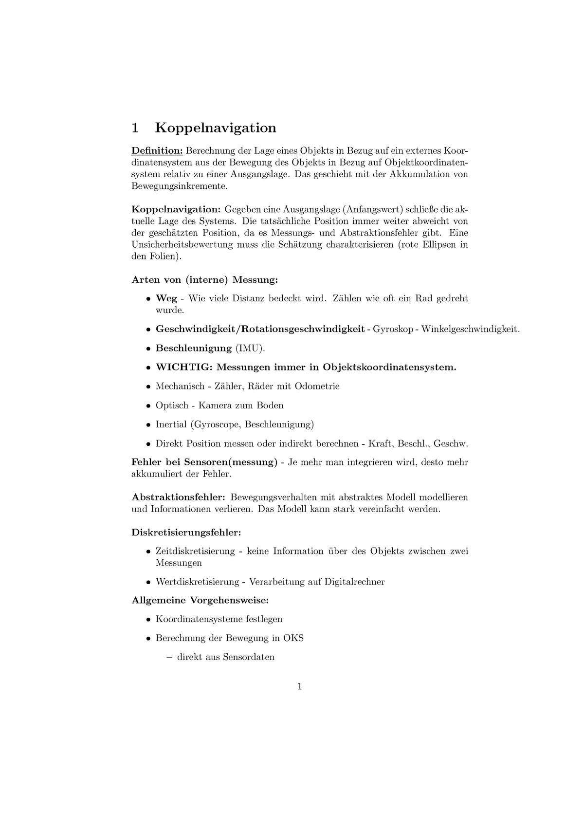 LMA Zusammenfassung SS 2020 - 1 Koppelnavigation Definition:Berechnung ...