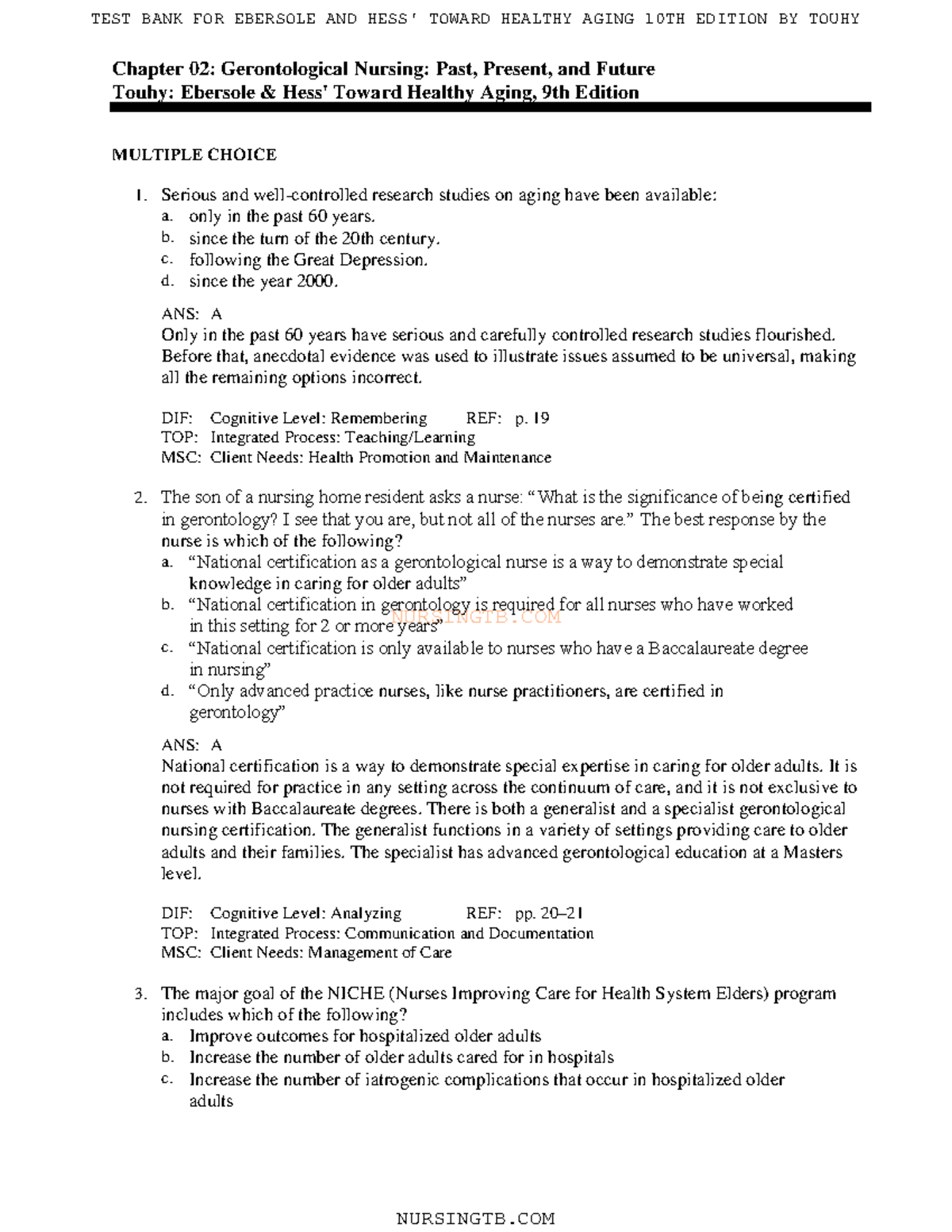 02 - practice - NURSINGTB Chapter 02: Gerontological Nursing: Past ...