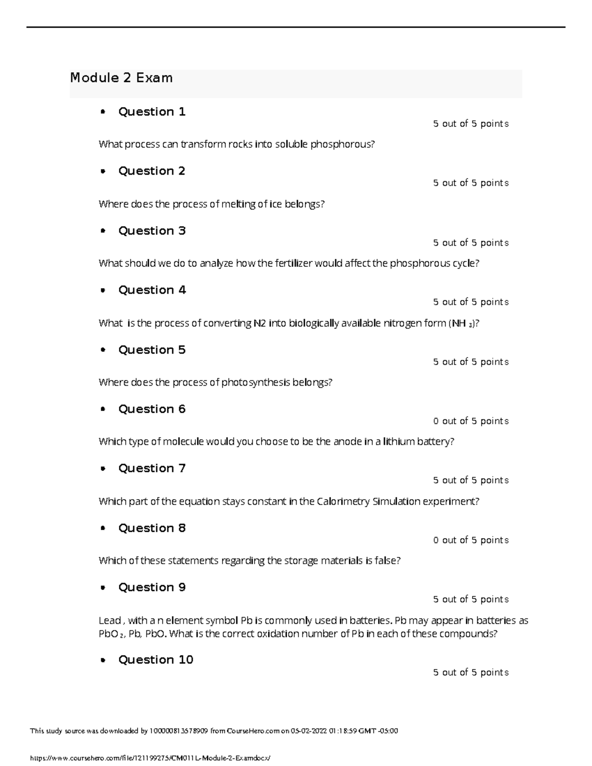 CM011L Module 2 Exam - Module 2 Exam Question 1 5 out of 5 points What ...