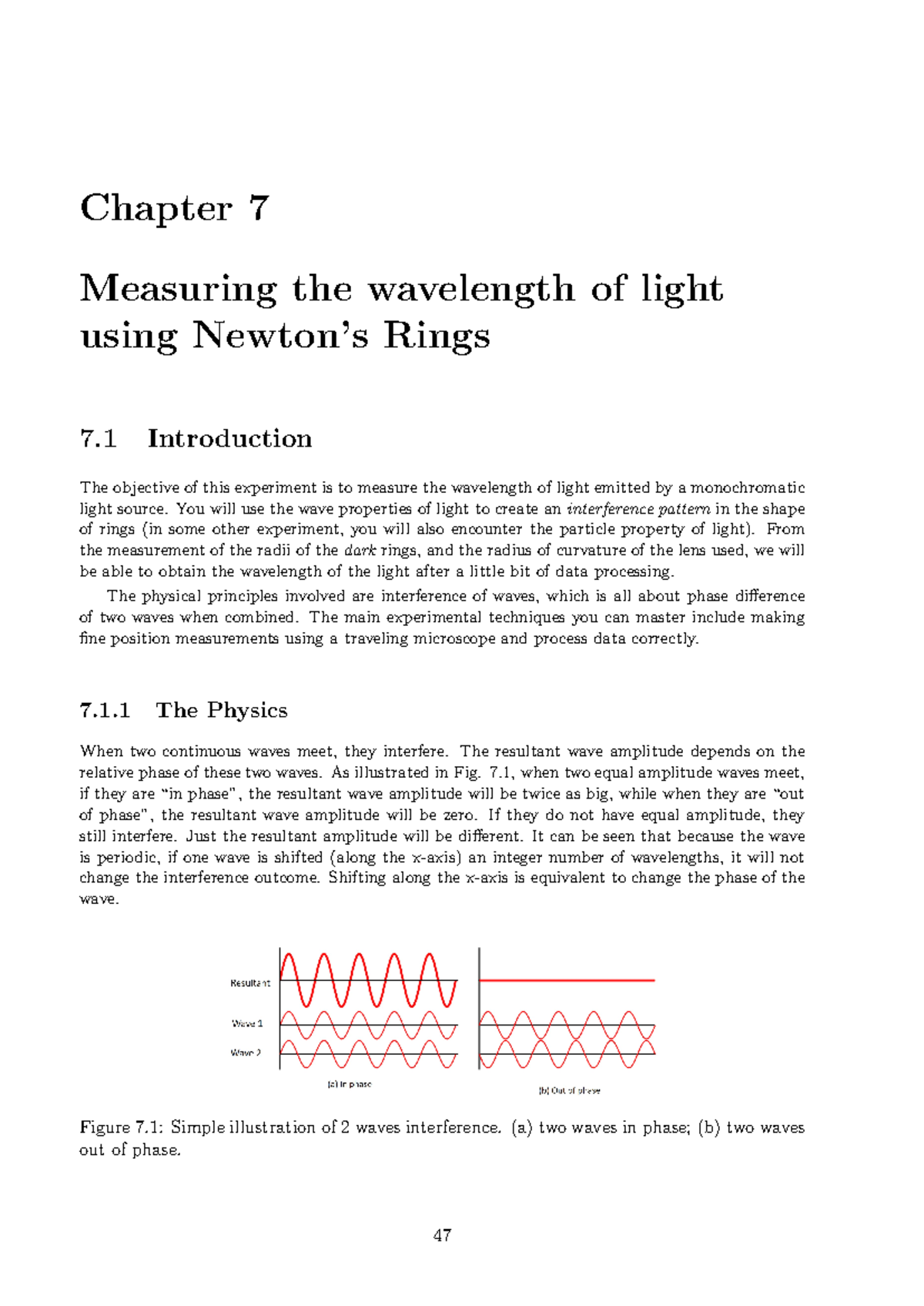 PHYS1001 Newtons Rings Manual - Chapter 7 Measuring the wavelength of ...