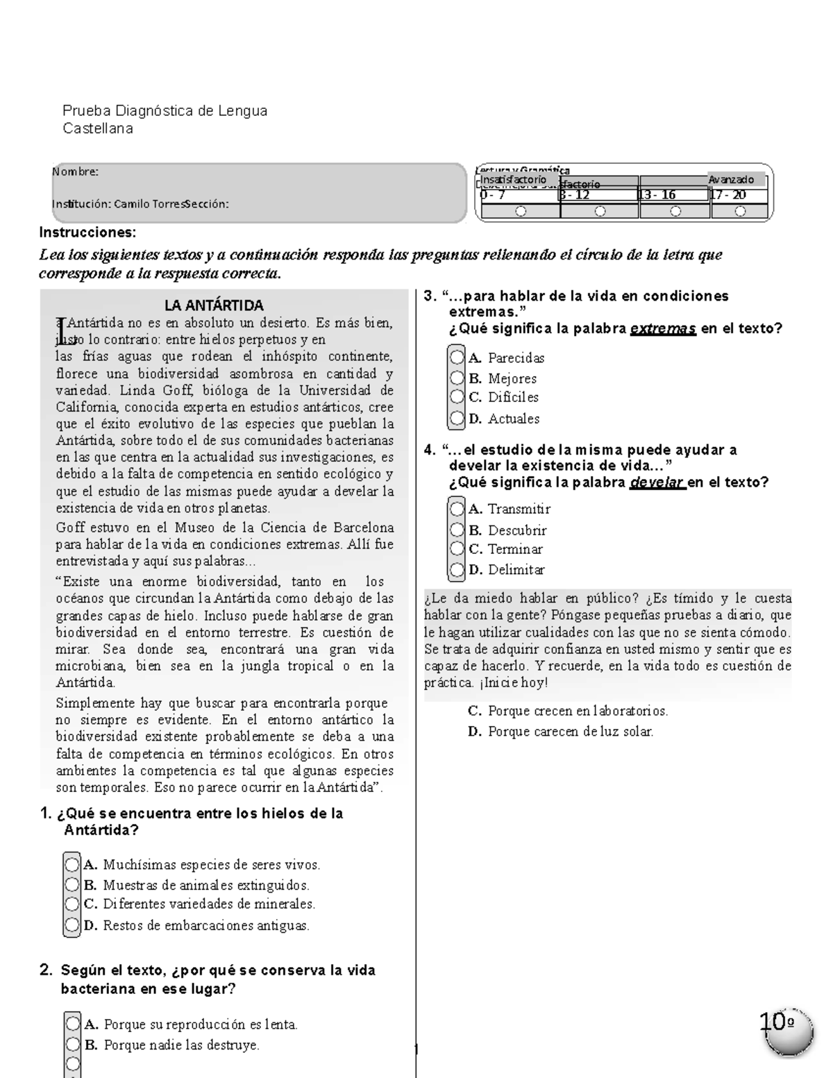 Prueba Diagnóstica Sabanagrande - Prueba Diagnóstica De Lengua ...