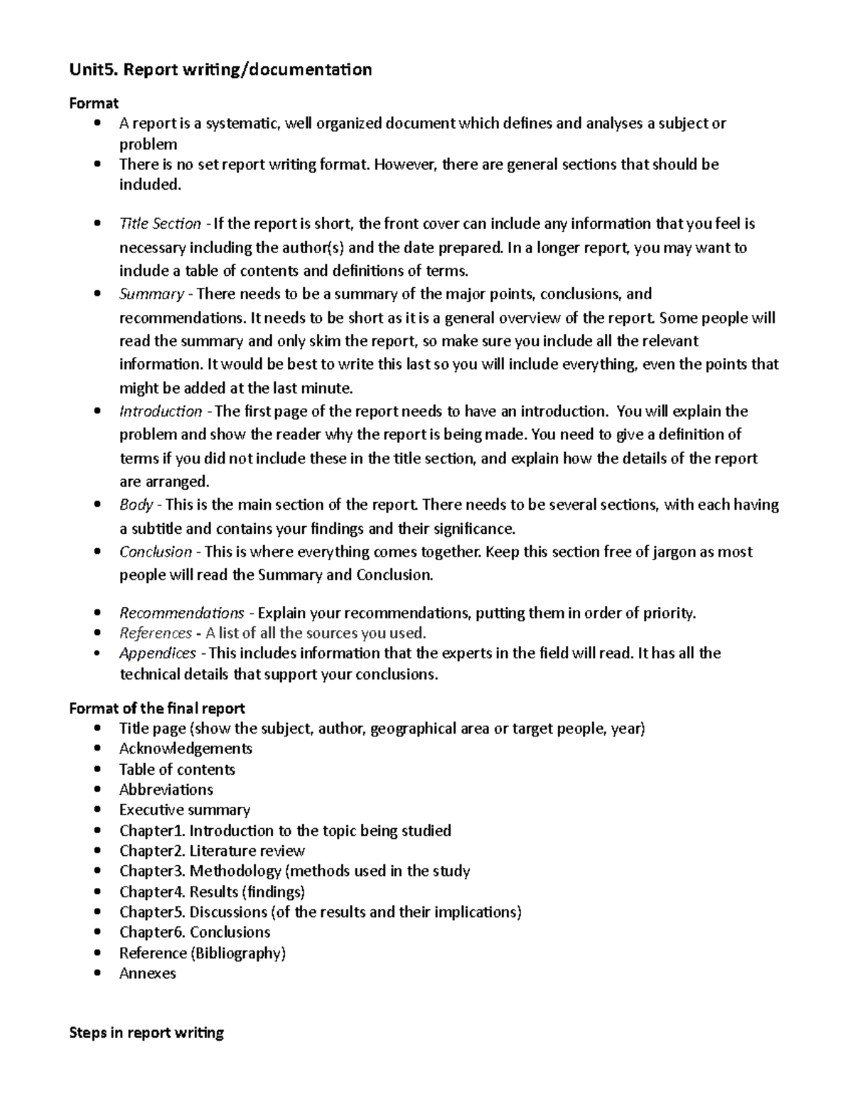 Unit5 Report writing and documentation - Unit5. Report writing ...
