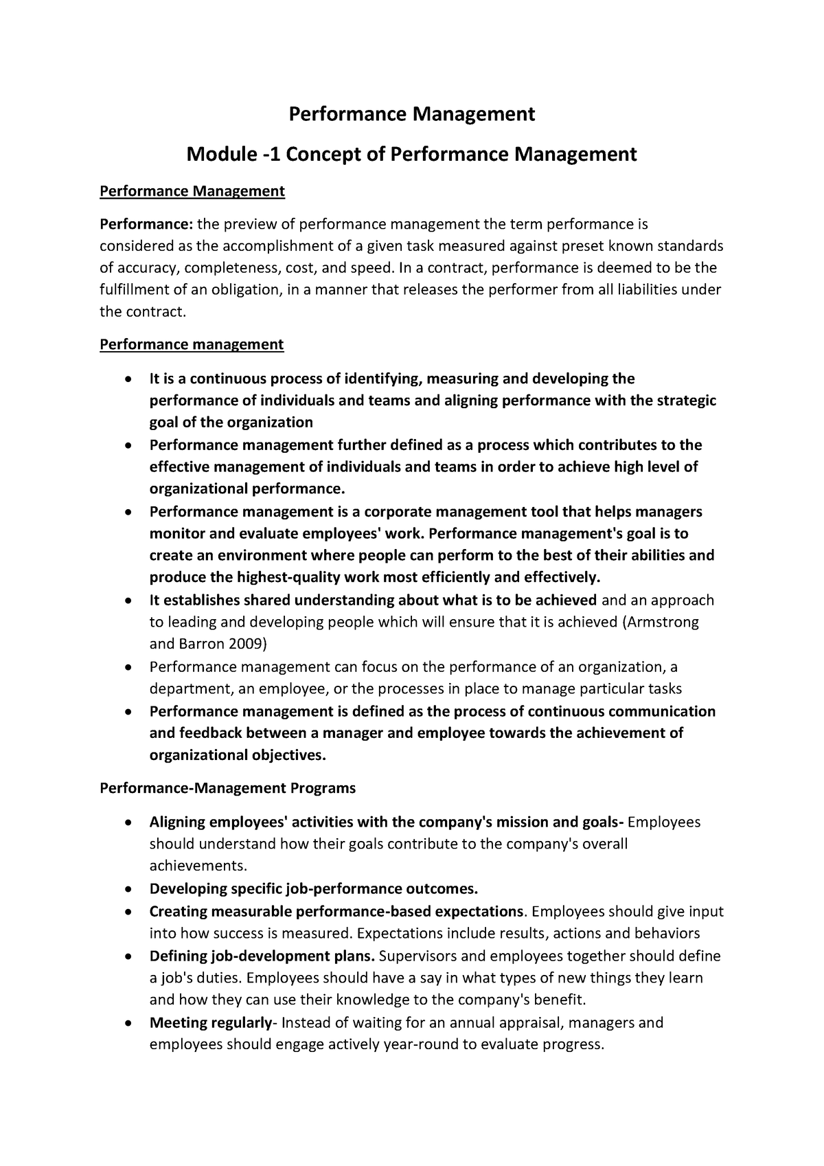 PTM - Lecture notes - Performance Management Module -1 Concept of ...