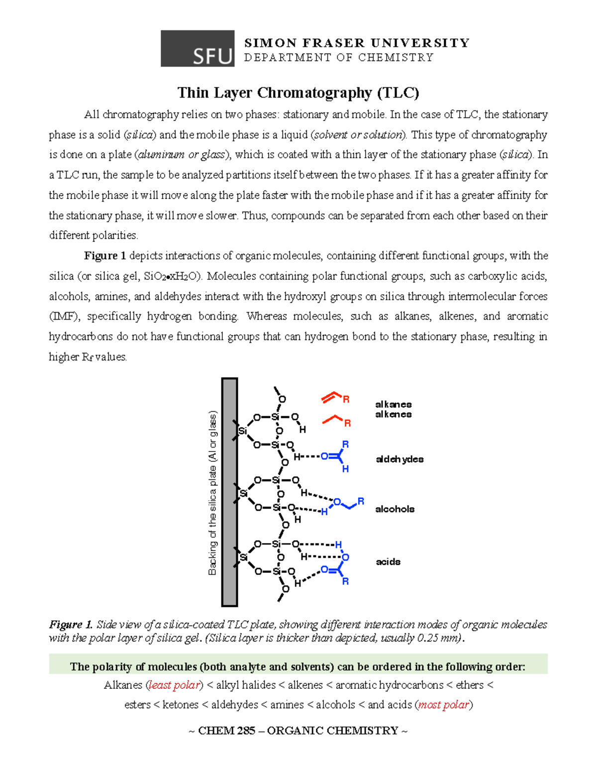 Theory of TLC Handout to assist in what TLC lab is for and how it