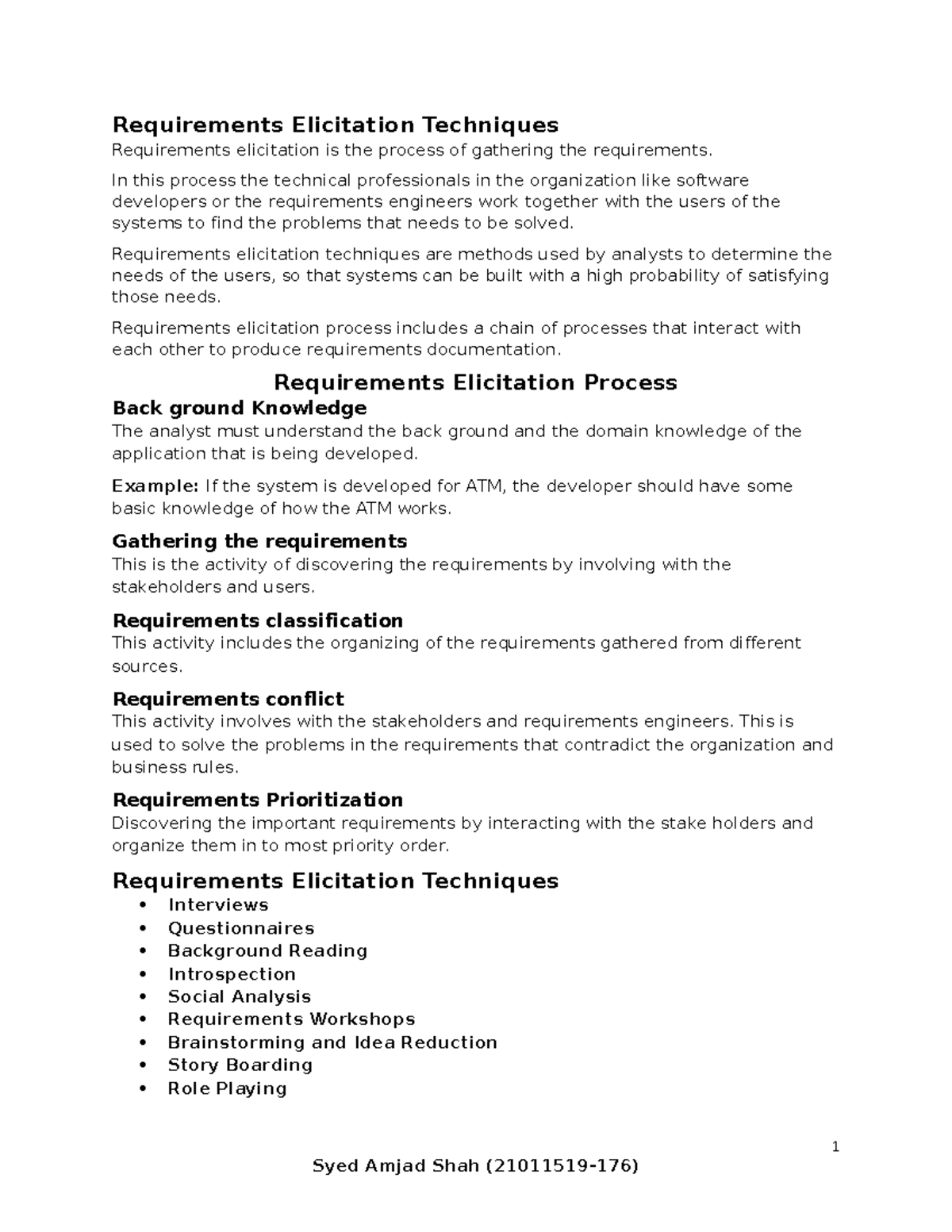 Requirements Elicitation Techniques - software engineering - UOG - Studocu