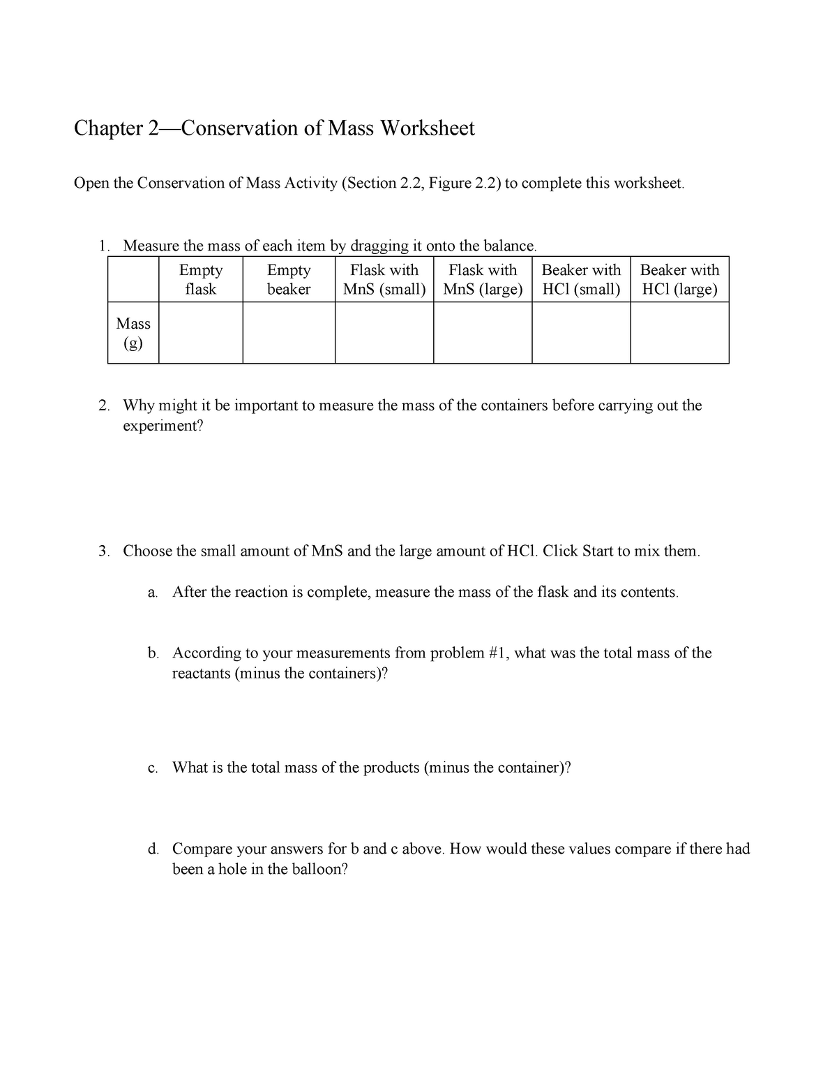 11.11 Conservation Of Mass Worksheet - StuDocu For Conservation Of Mass Worksheet