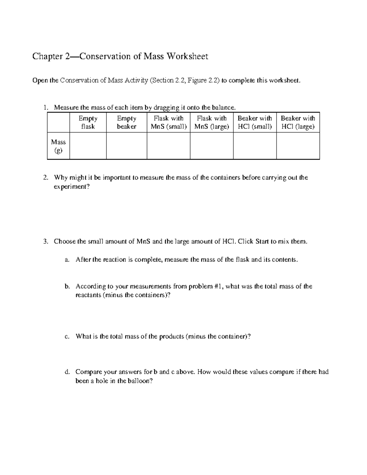 11.11 Conservation Of Mass Worksheet - StuDocu For Conservation Of Mass Worksheet