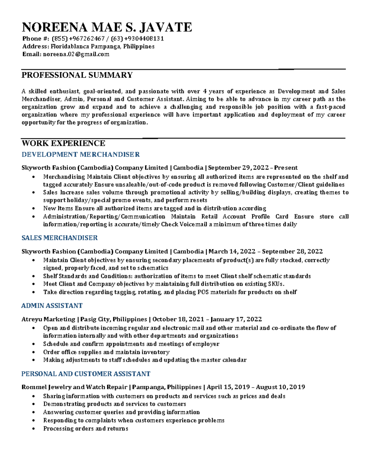 Noreena-MAE-S - Practice - PROFESSIONAL SUMMARY A skilled enthusiast ...