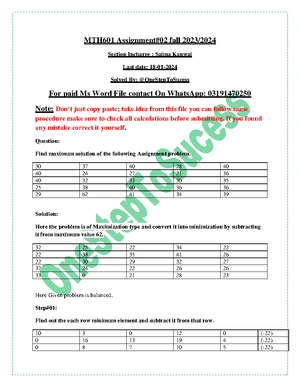 MTH601 Solved MCQs Final TERM BY Junaid - MTH601-Operational Research ...