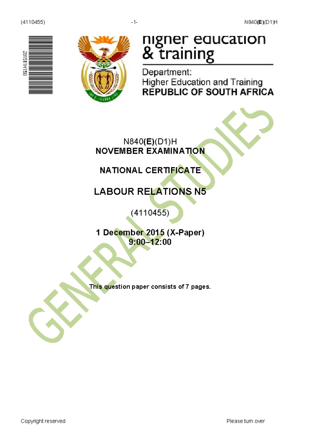 N840 labour relations n5 qp nov 2015 - N840(E)(D1)H NOVEMBER ...