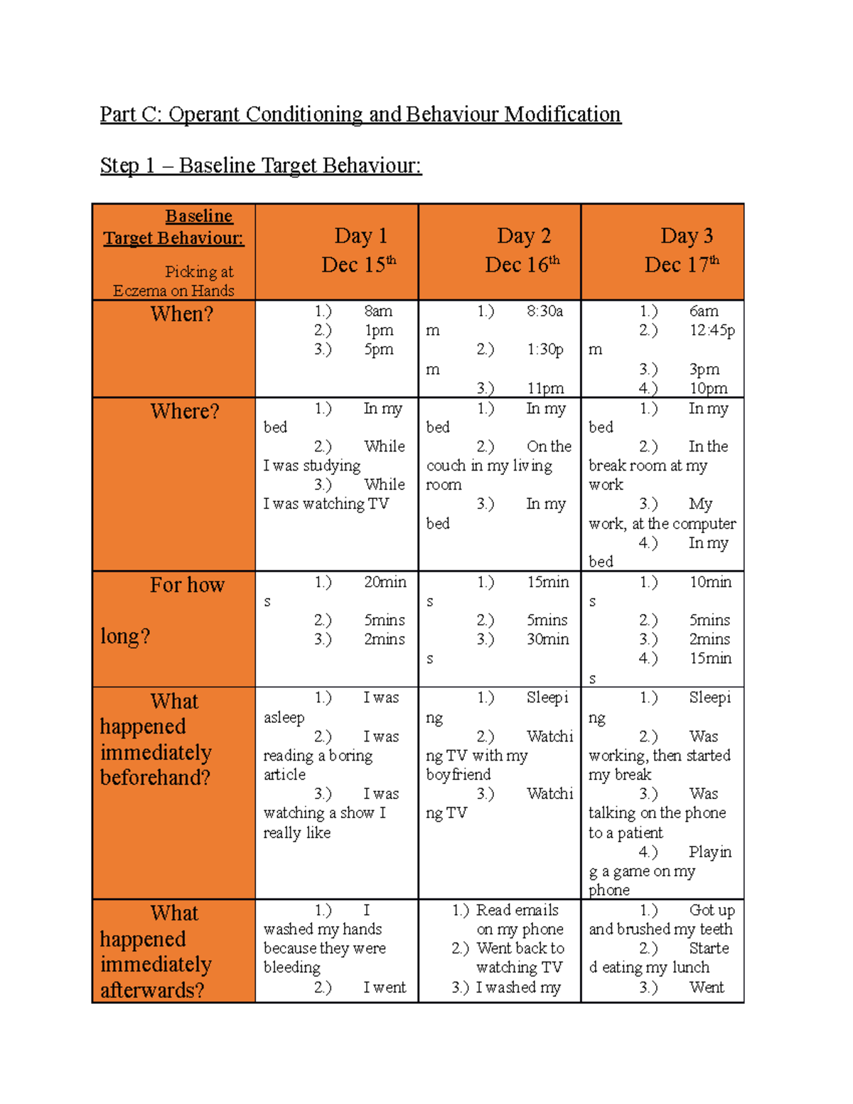 PSYC 1111 - Assignment 3-C - Part C: Operant Conditioning and Behaviour ...
