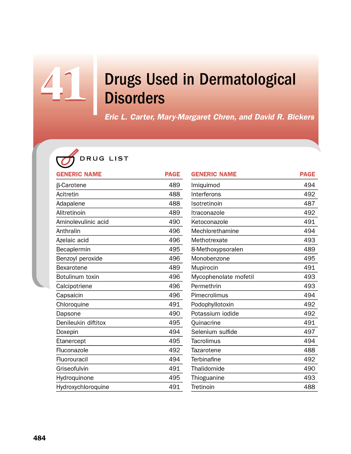 Ch41 - Pharmacology - ####### D R U G L I S T Drugs Used In ...