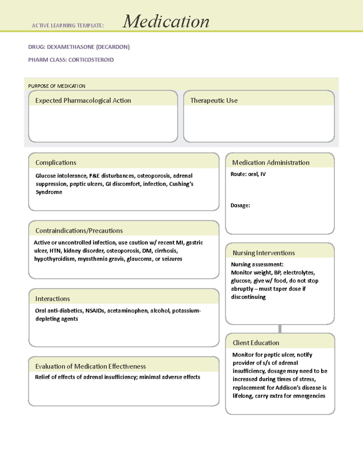 Dexamethasone ALT Medication Template DRUG DEXAMETHASONE (DECARDON