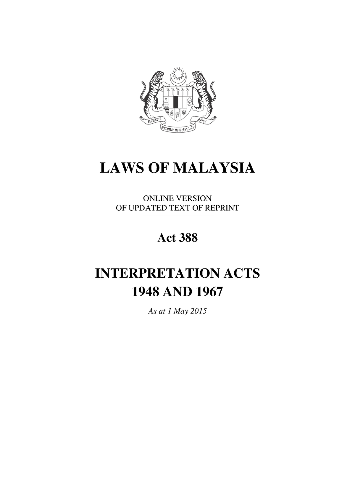 Interpretation Acts 1948 And 1967 - LAWS OF MALAYSIA ONLINE VERSION OF ...