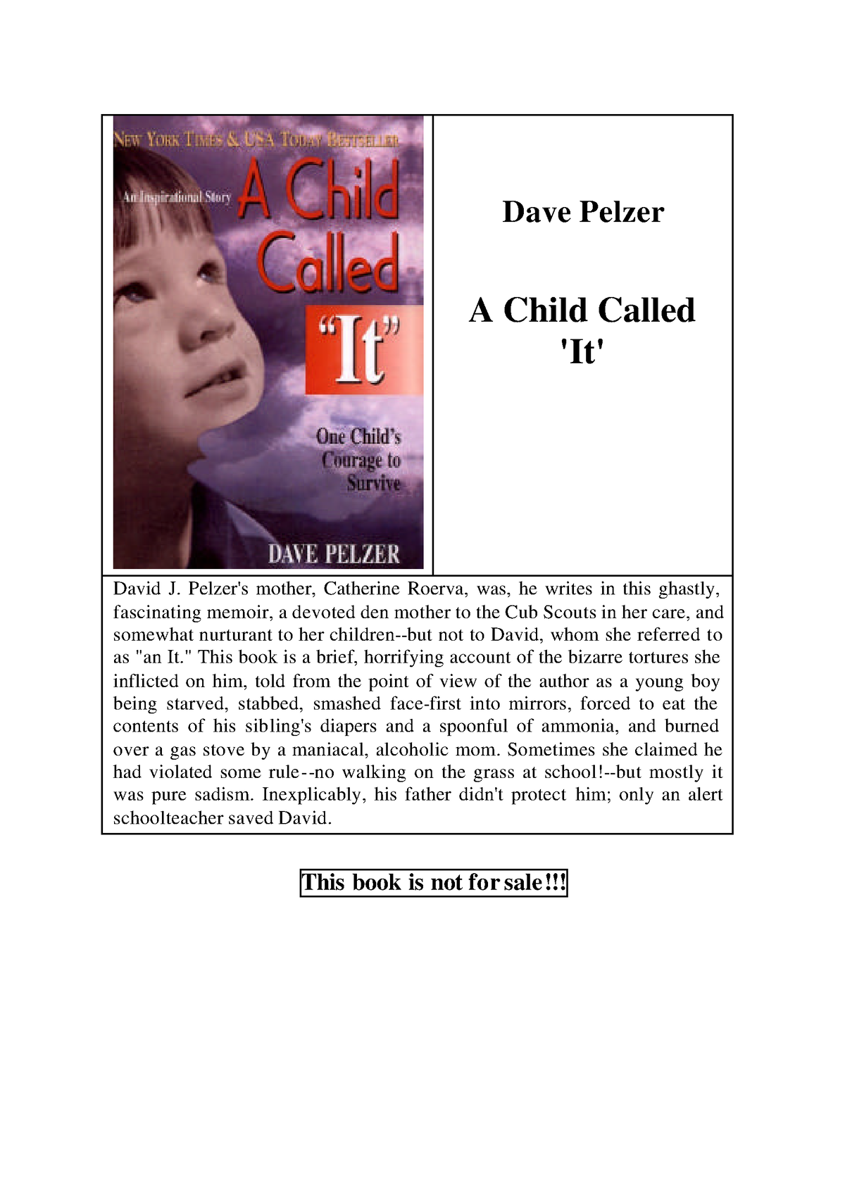 Dave Pelzer - A Child Called It - Dave Pelzer A Child Called 'It' David ...