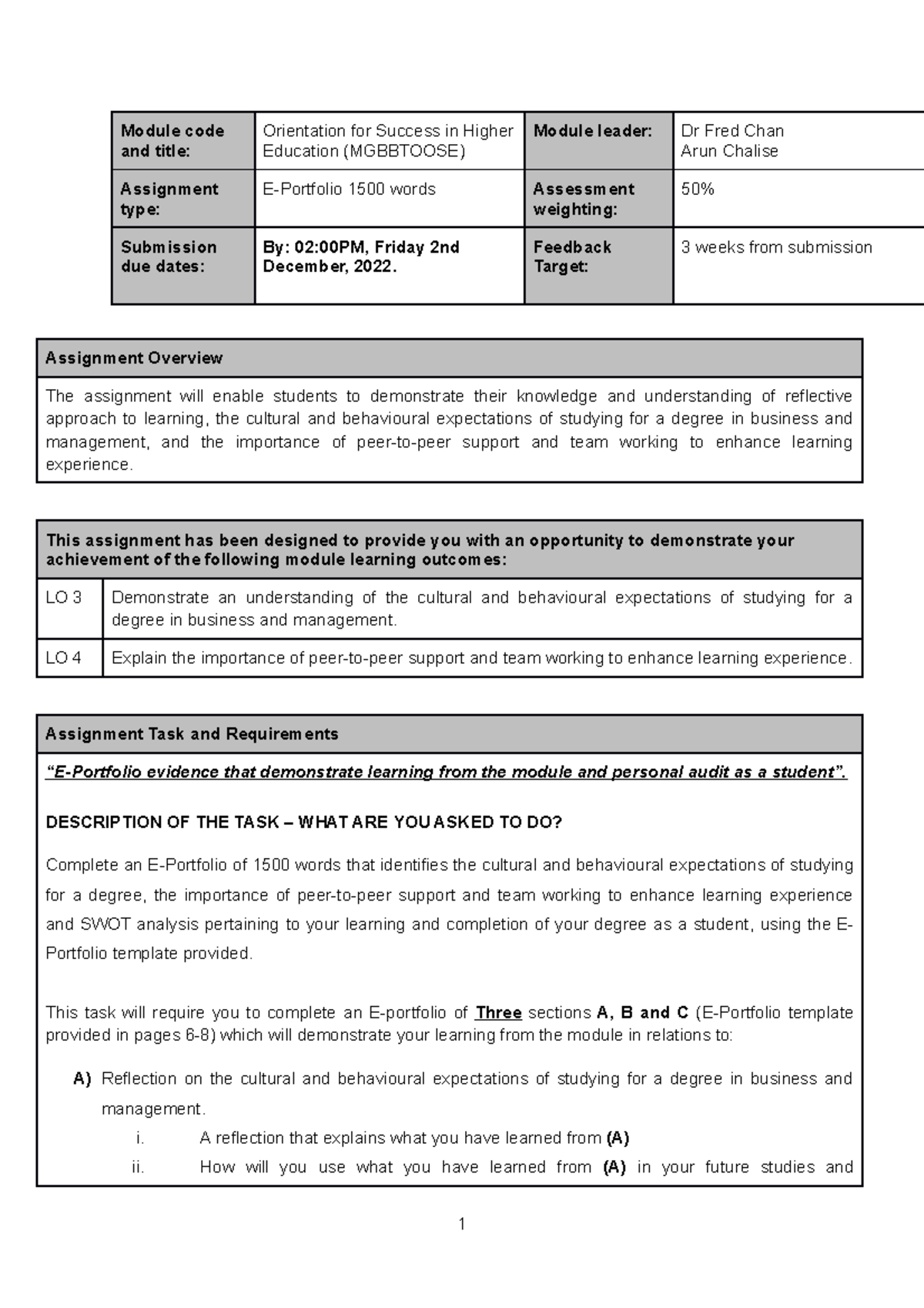 Assignment Brief and Guide Module 2- E-Portfolio- Sep 2022 - Module ...