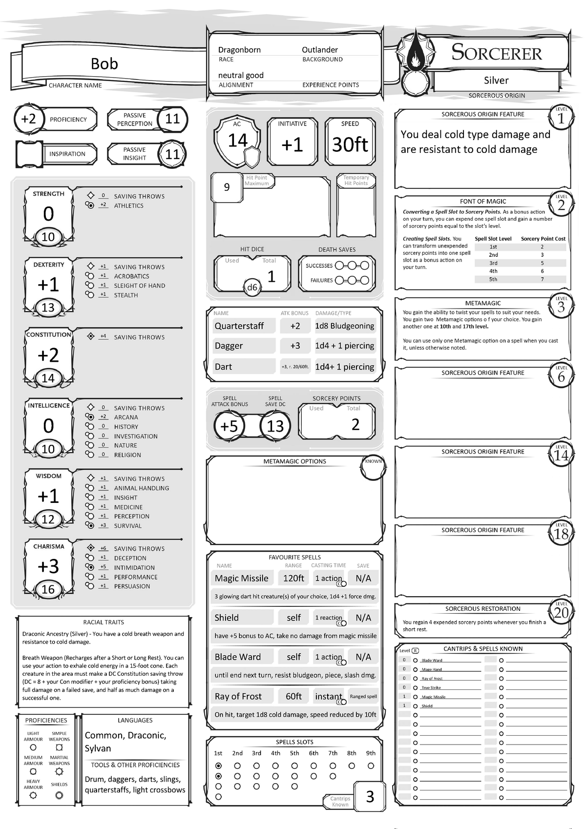 Sorcerer Filled; Creative design work (DnD) - Bob Dragonborn Outlander ...