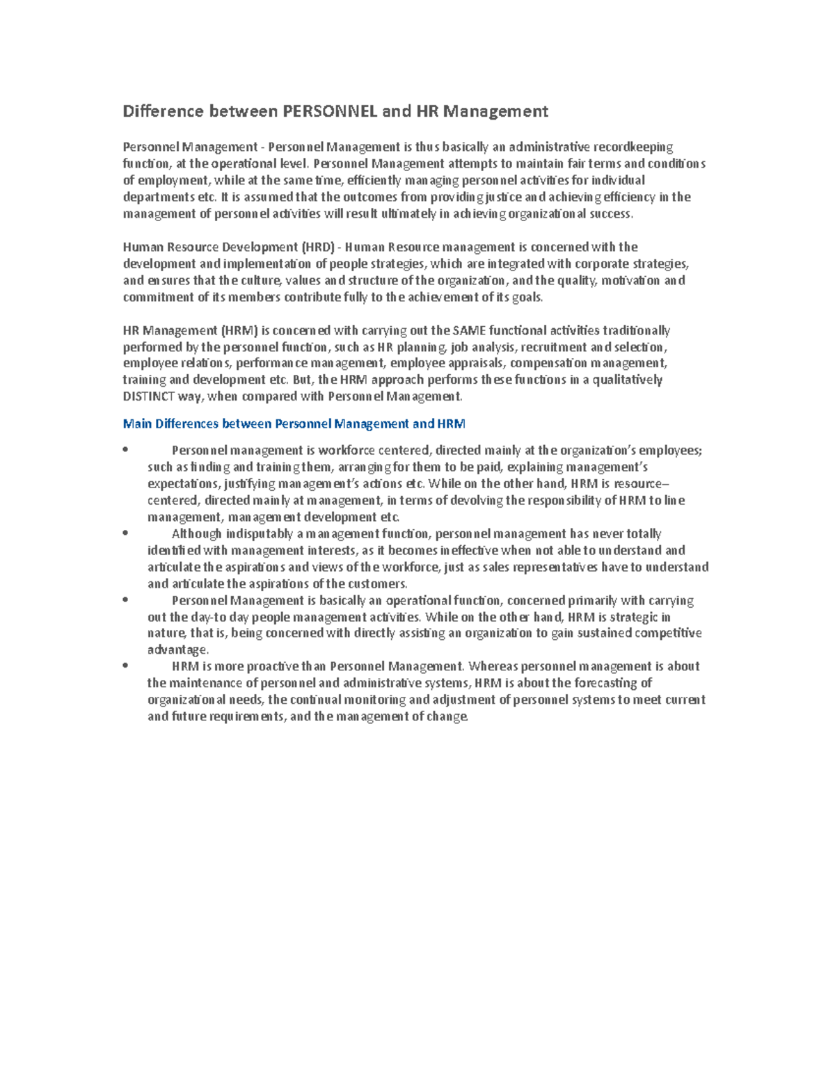 Difference Between Personnel And HR Management Difference Between