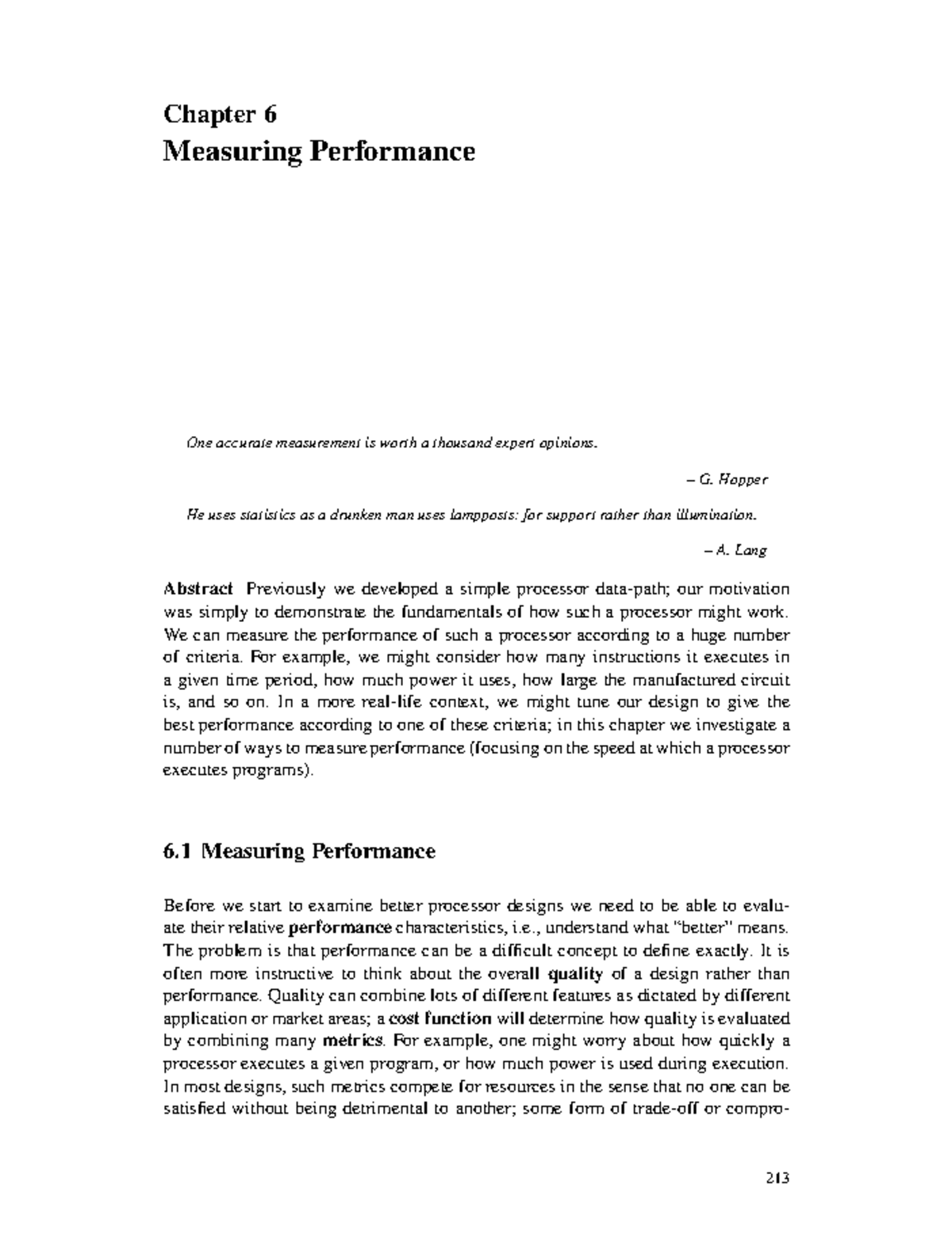 CH06 - Lecture notes CH 6 - Chapter 6 Measuring Performance One ...