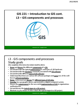 2022 L2 GIS221 Intro to GIS Part1 - GIS 221 –THEME 1: Introduction to ...