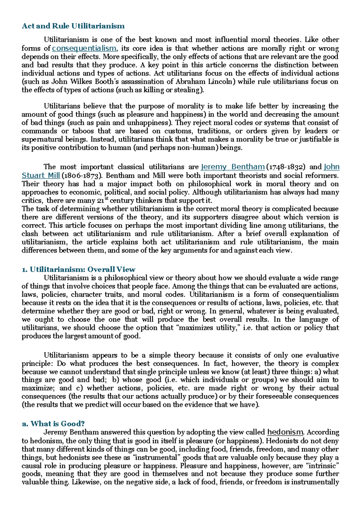 Act and Rule Utilitarianism - Act and Rule Utilitarianism ...