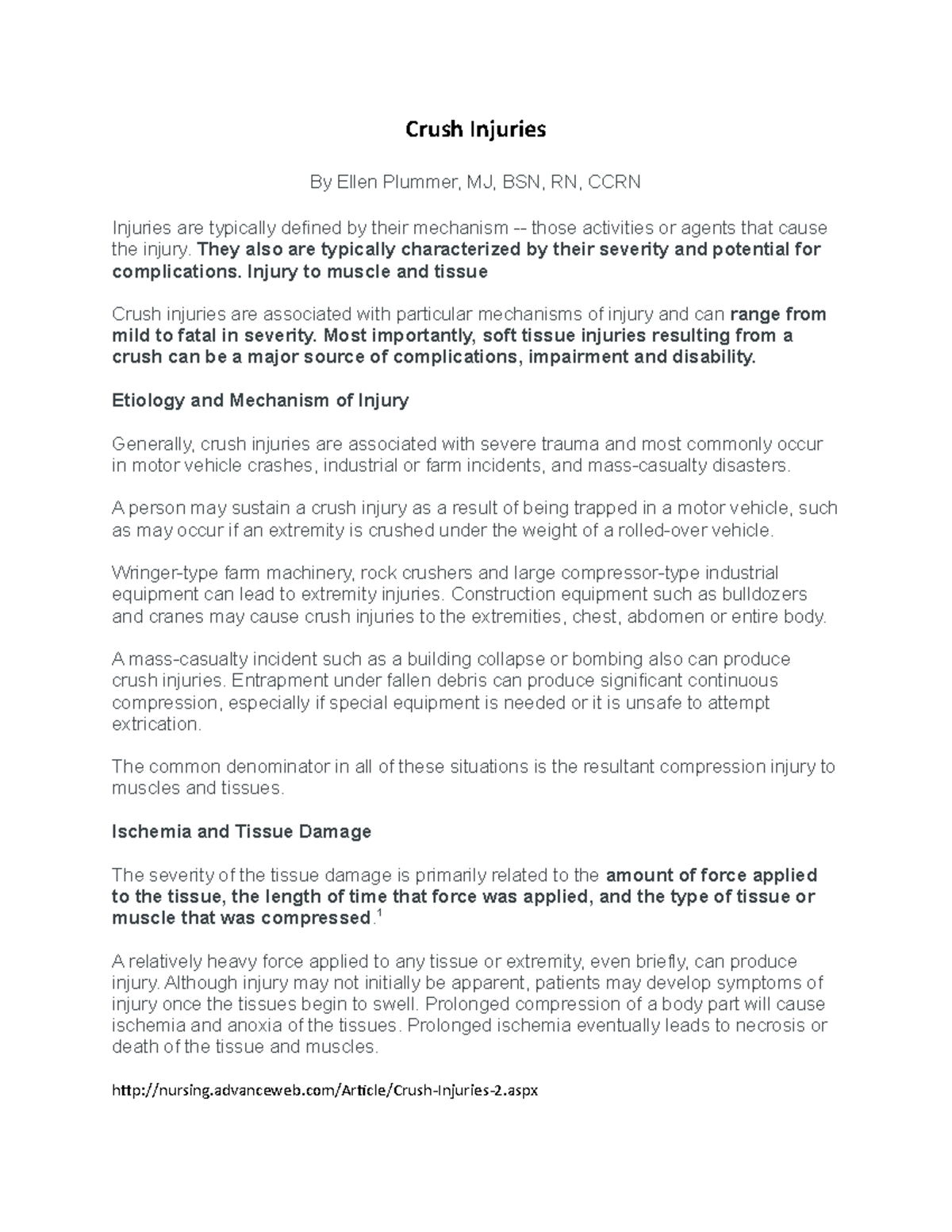 2ACrush InjuriesStudent Crush Injuries By Ellen Plummer, MJ, BSN