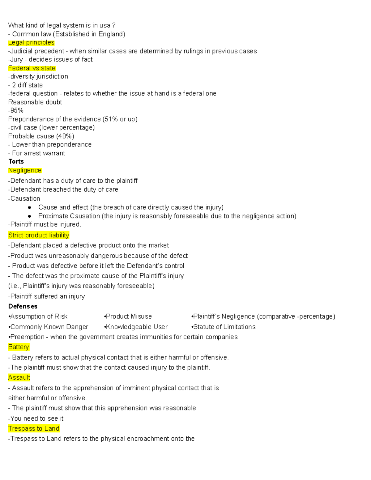 Law Cheat sheet - Google Docs - What kind of legal system is in usa ...