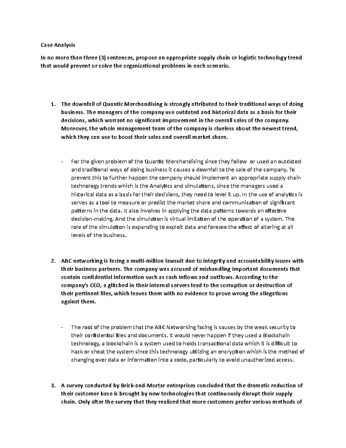 03 Activity Logistics Management - Case Analysis In no more than three ...