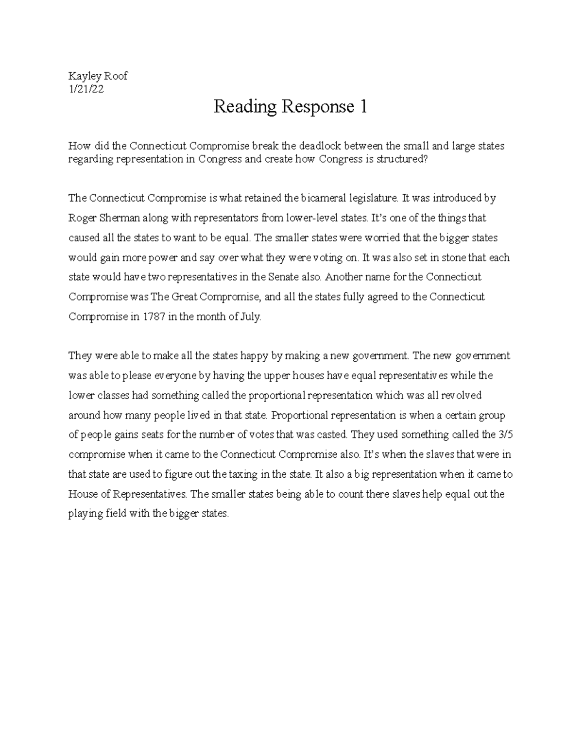 Reading Response 1 - Work we did in class - Kayley Roof 1/21/ Reading ...