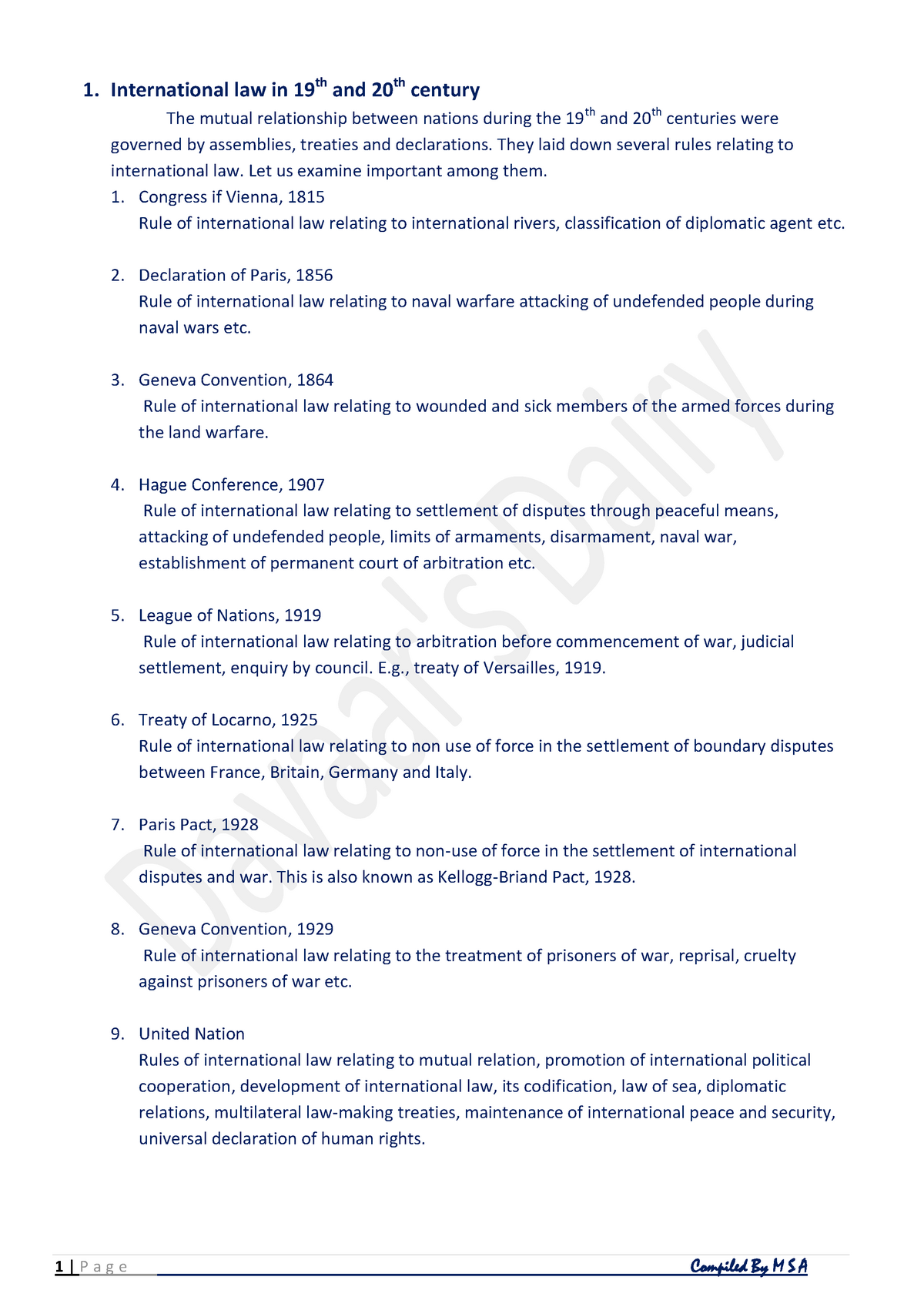 Public International Law History - 1 | P A G E Compiled By M S A 1 ...