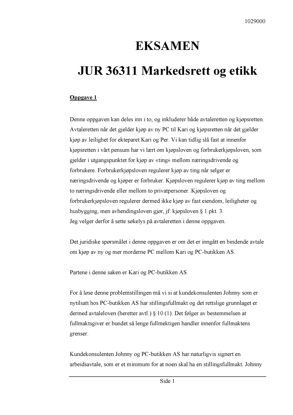 Eksamen Markedsrett - EKSAMEN JUR 36311 Markedsrett Og Etikk Oppgave 1 ...