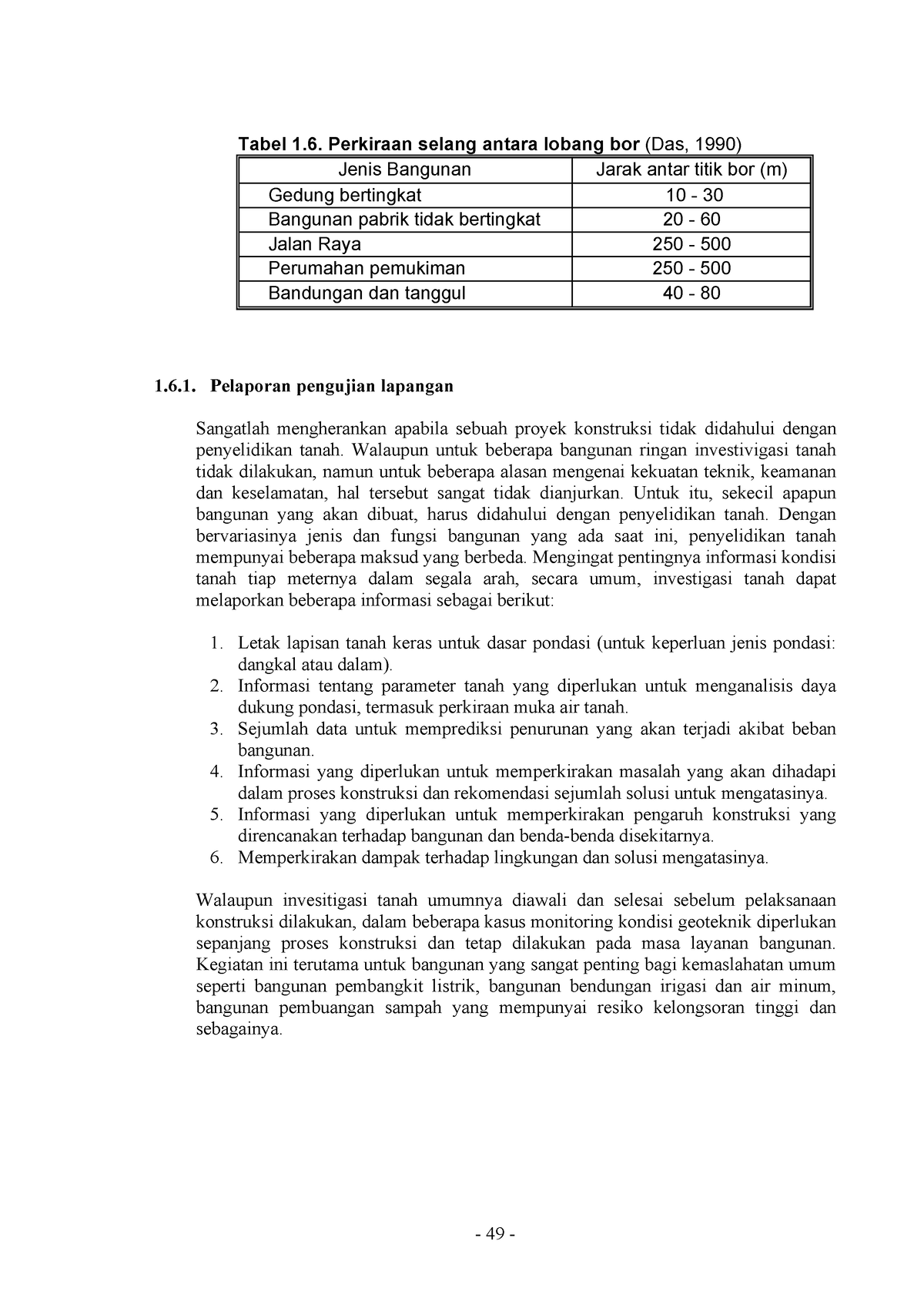 Rekayasa Pondasi (10) - Tabel 1. Perkiraan Selang Antara Lobang Bor ...