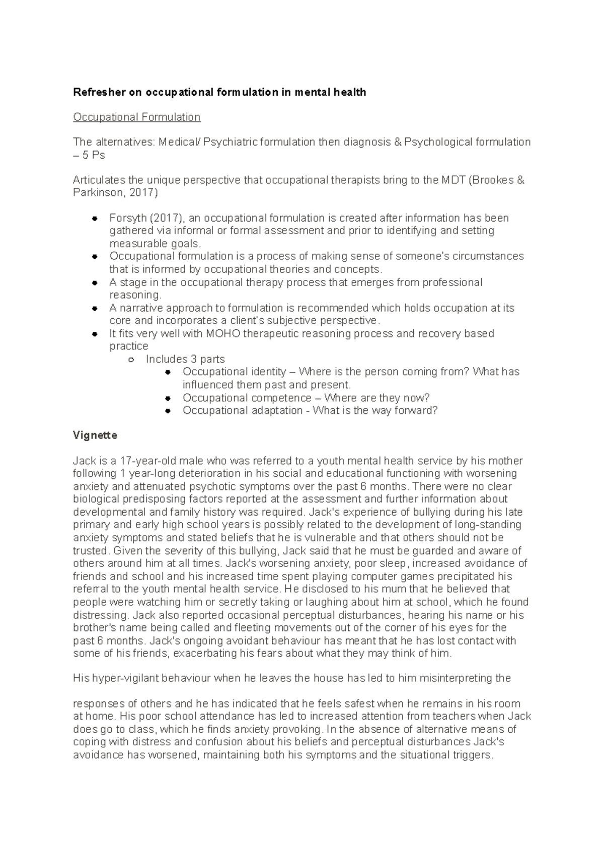 Othy301 week 1 part 2 lecture notes refresher on occupational 