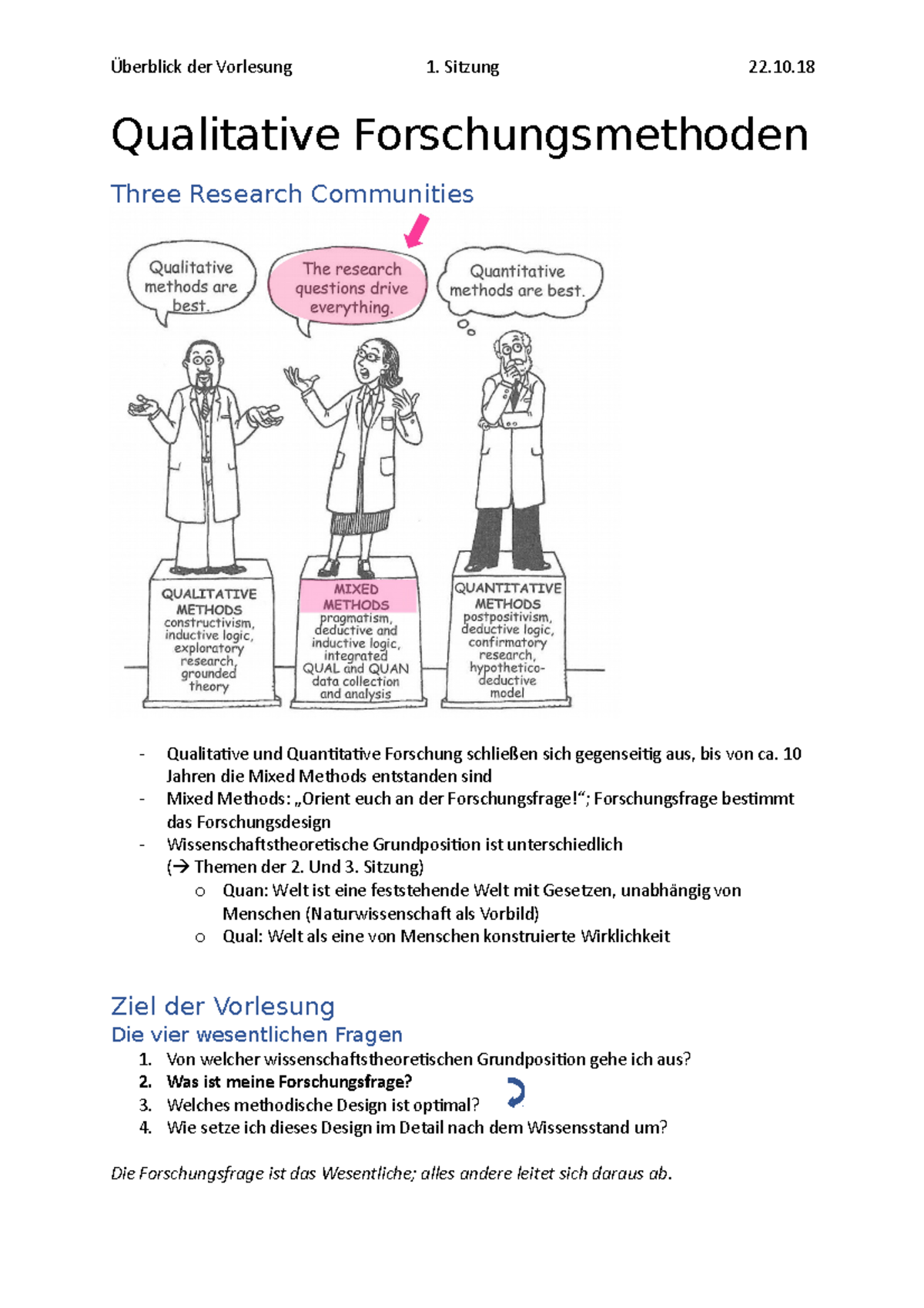 Grundlagen (Qual) - Vorlesungsnotizen 1 - Überblick Der Vorlesung 1 ...