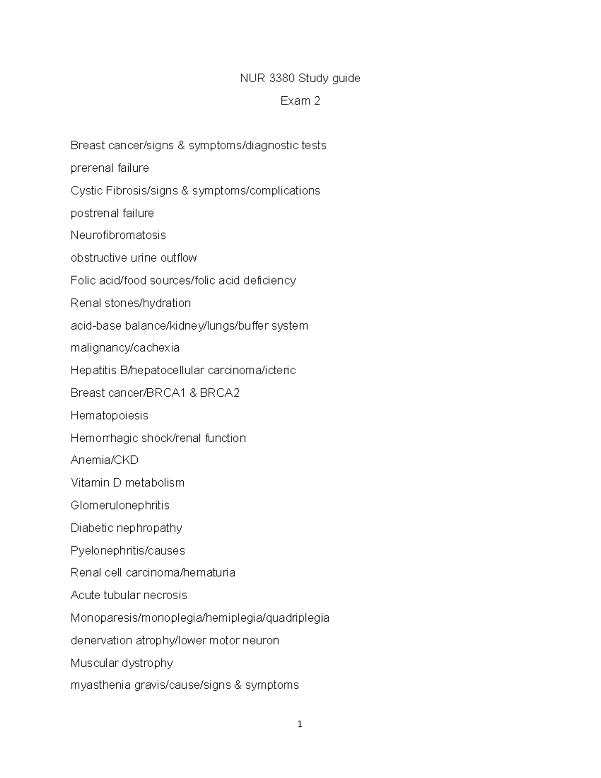 Study Guide - Exam 2 - NUR 3380 Study Guide Exam 2 Breast Cancer/signs ...