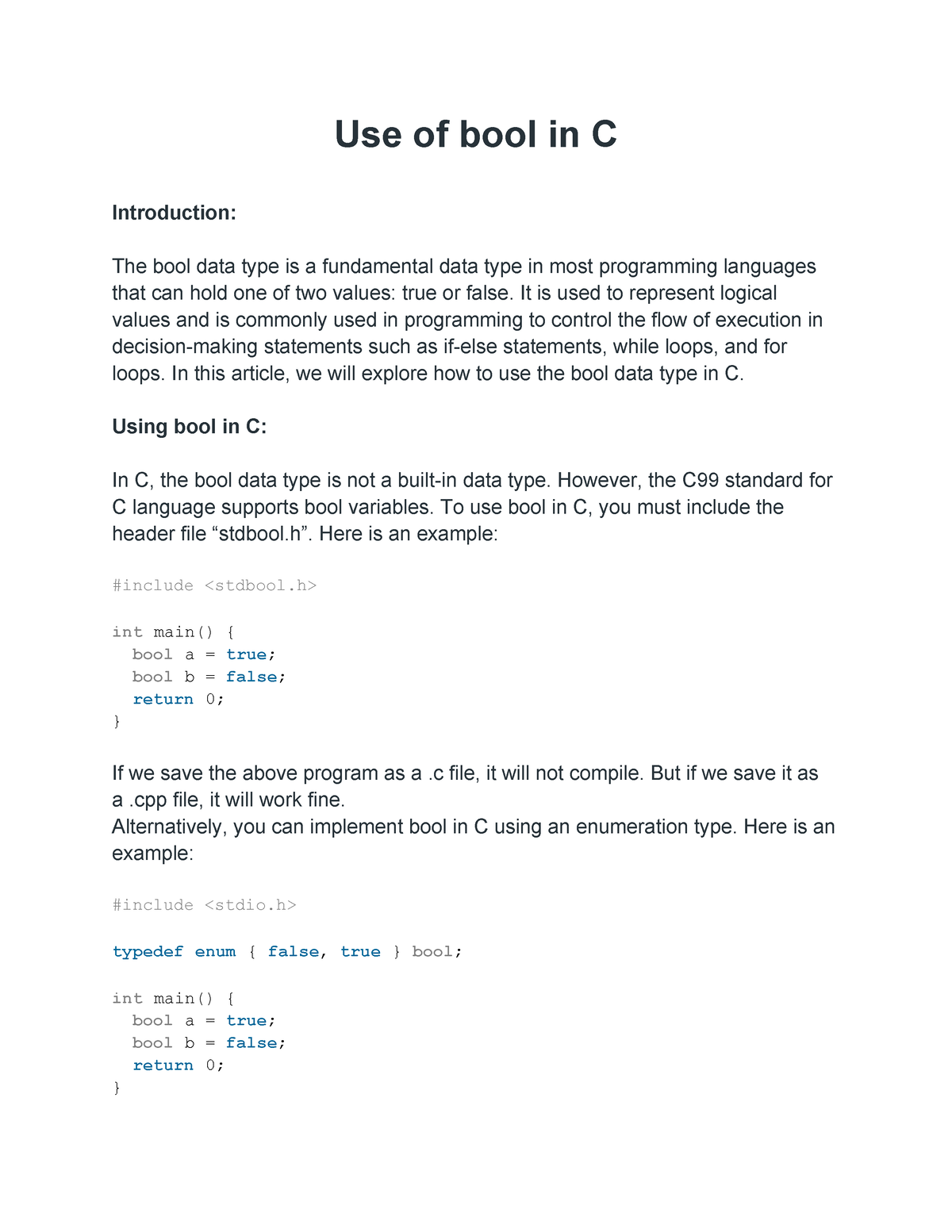 Use of bool in C - Use of bool in C - Use of bool in C Introduction ...