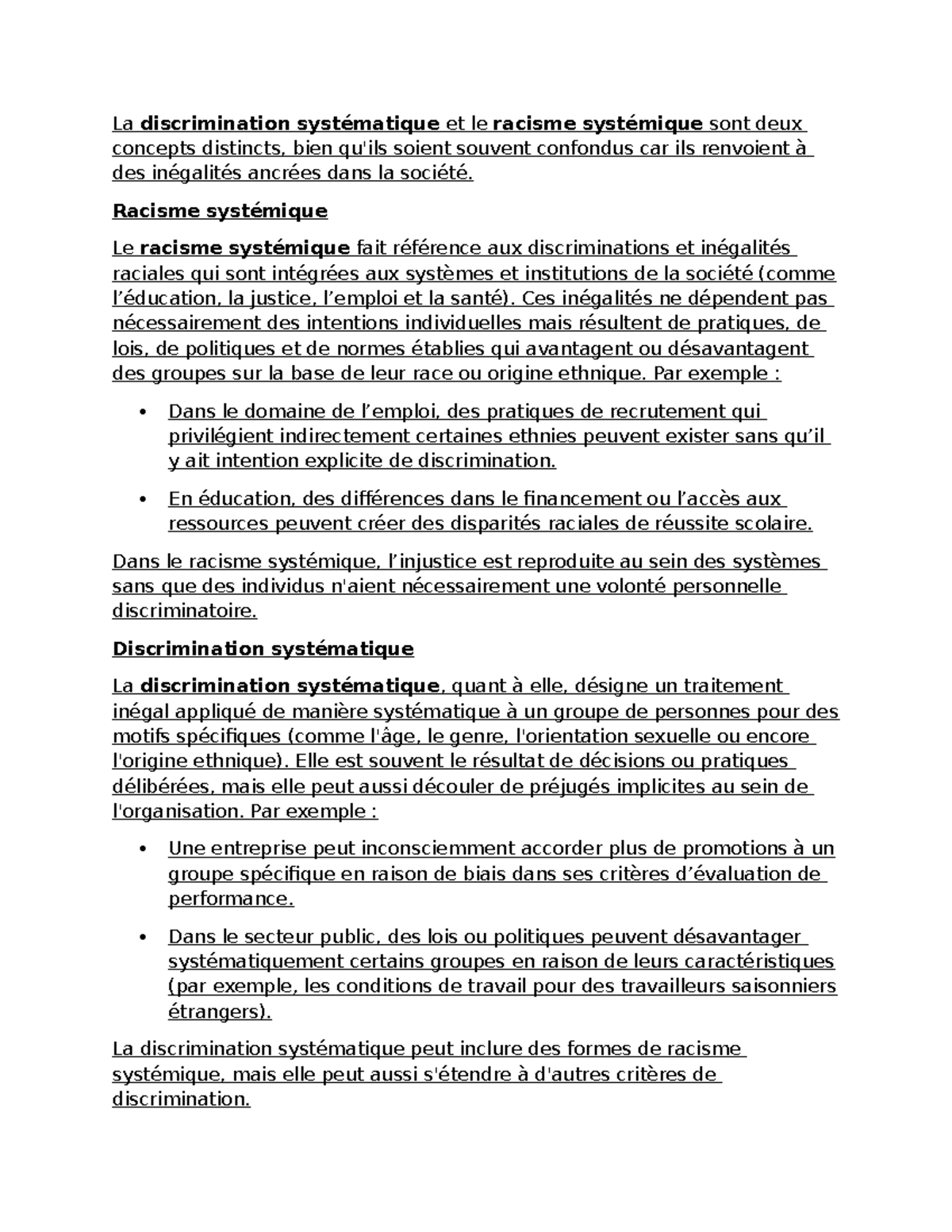 Discrimination Def - Note de révision - La discrimination systématique ...