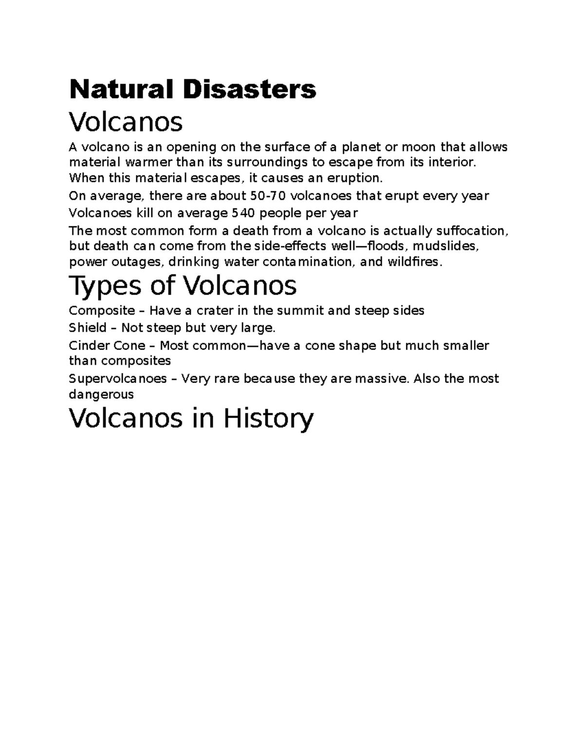 Natural Disasters - Natural Disasters Volcanos A volcano is an opening ...