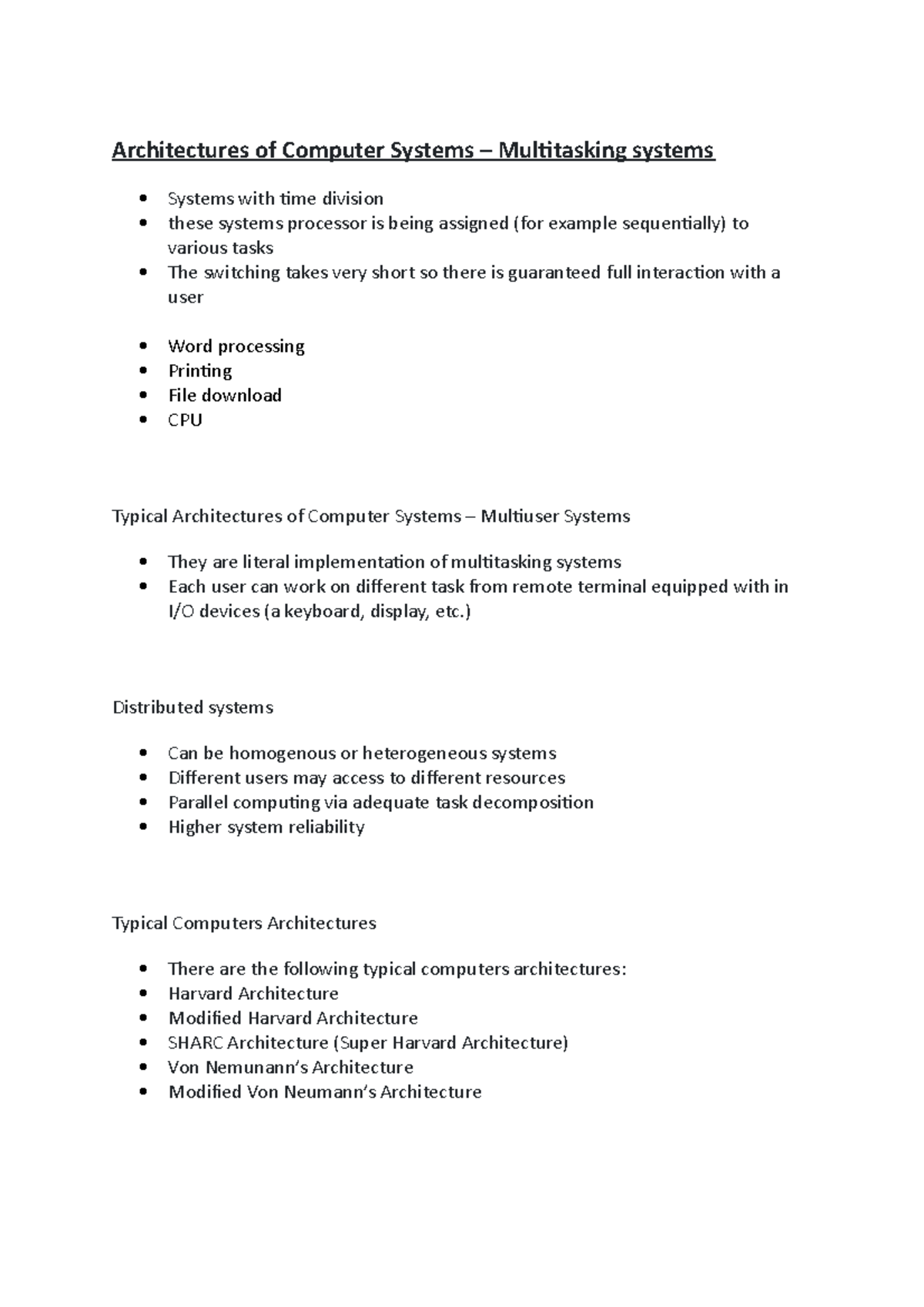 Architectures of Computer Systems – Multitasking systems ...
