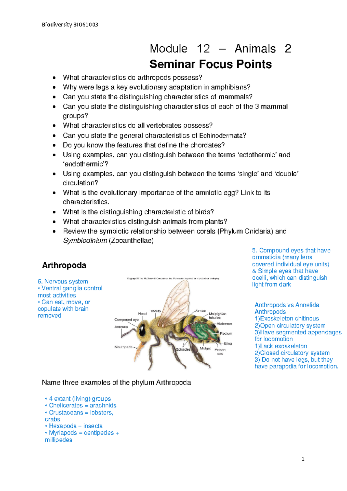 Module 12 Animals Part2 Module 12 Animals 2 Seminar Focus Points
