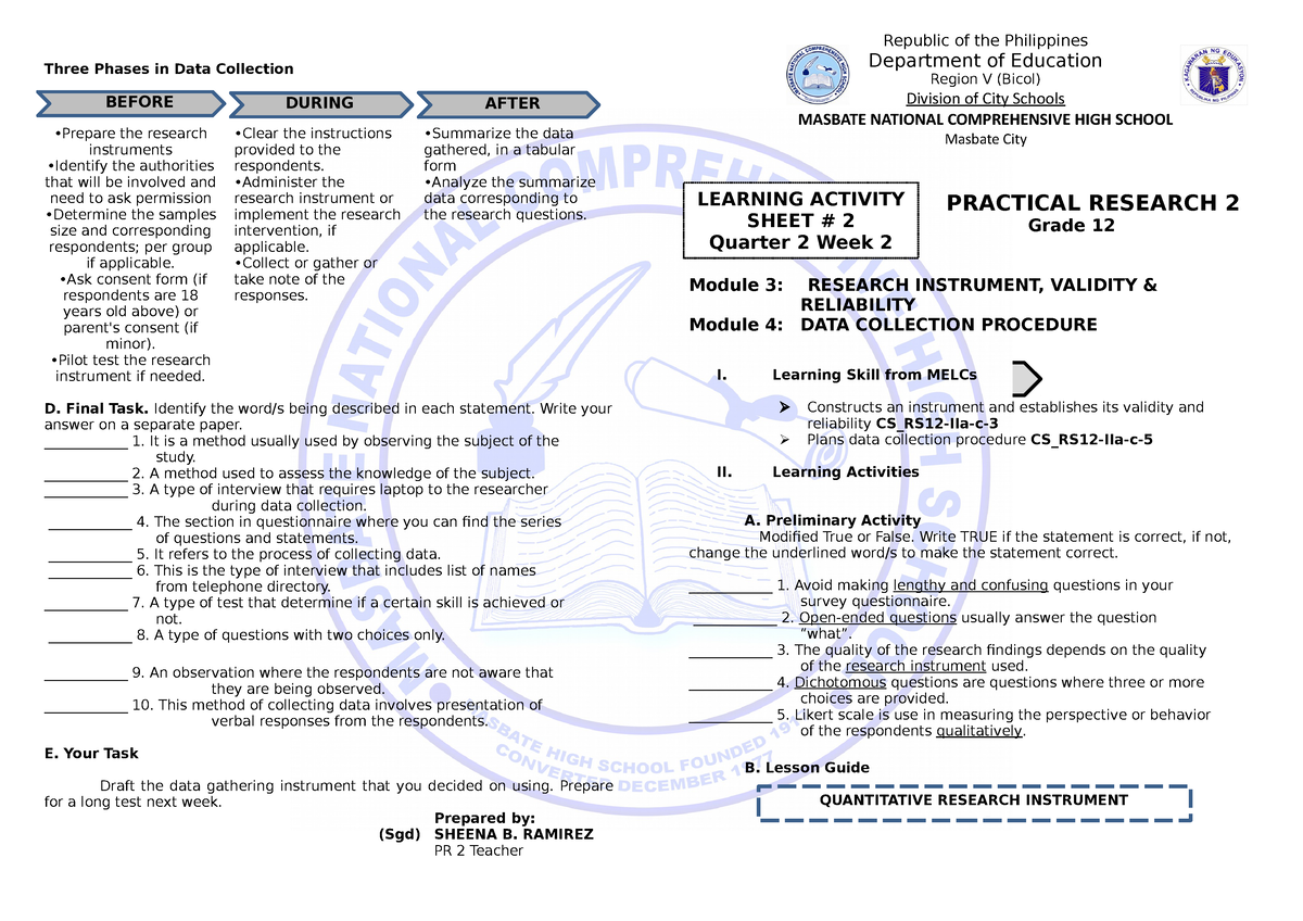 2ndqtr Module 3 And Module 4 Practical Research - Three Phases In Data ...