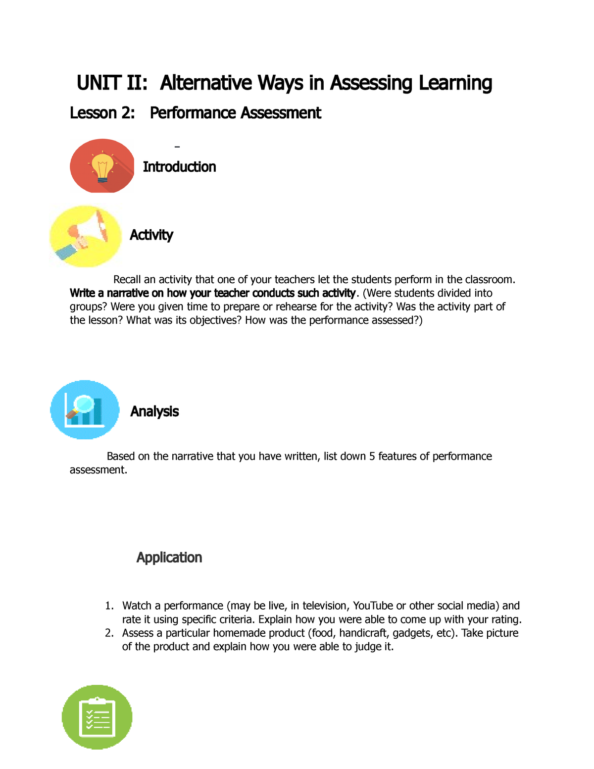 UNIT 2 - Nith - UNIT II: Alternative Ways In Assessing Learning Lesson ...