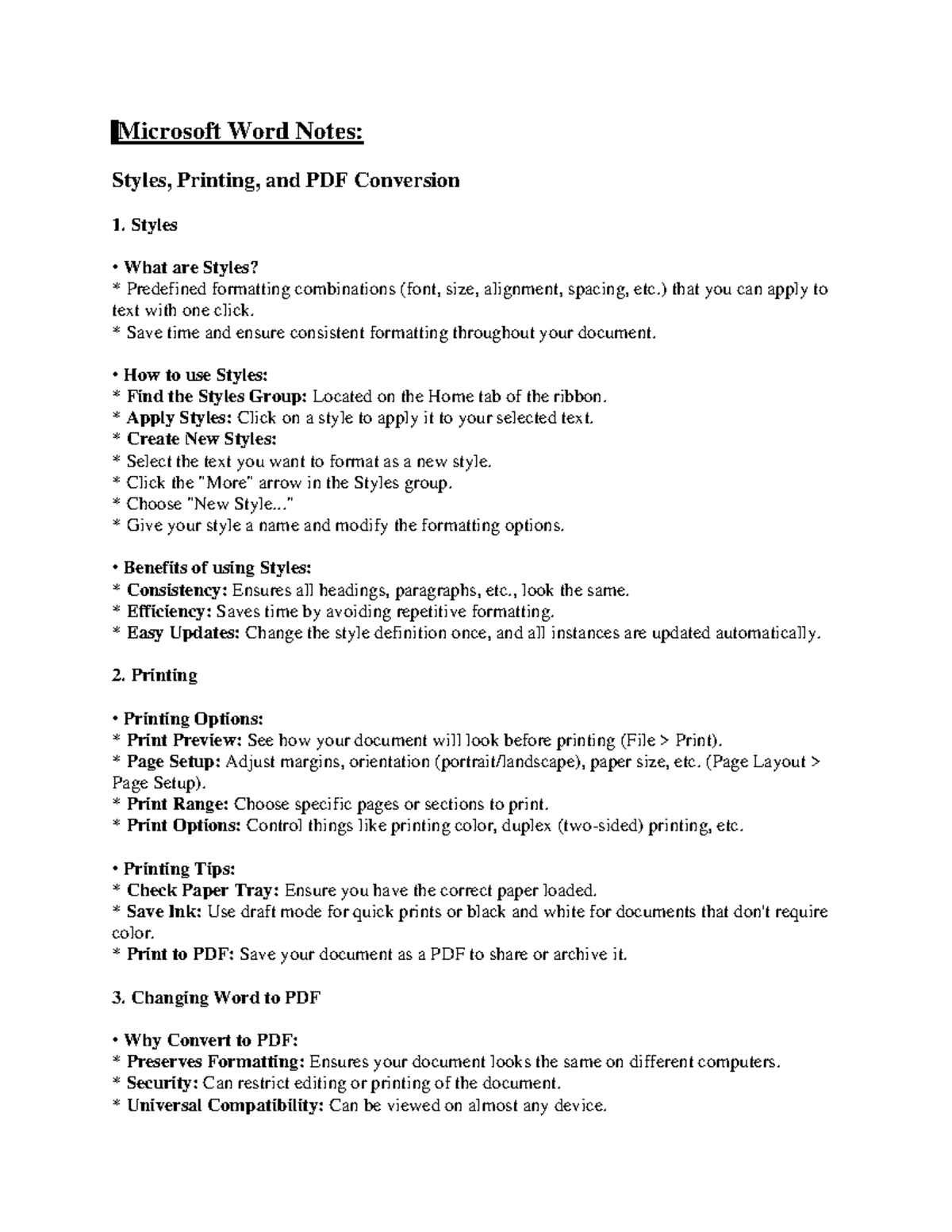 Microsoft Word Notes (MS. WORD END) - Microsoft Word Notes: Styles ...